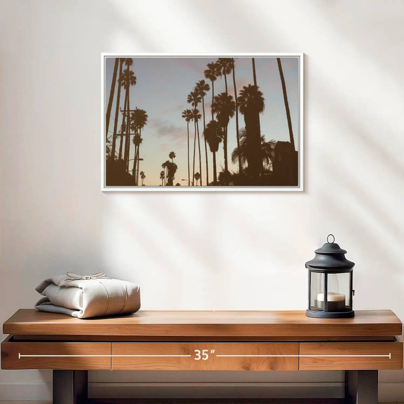 Silhouette des palmiers de Los Angeles, Cadre flottant blanc, 19 po x 13 po