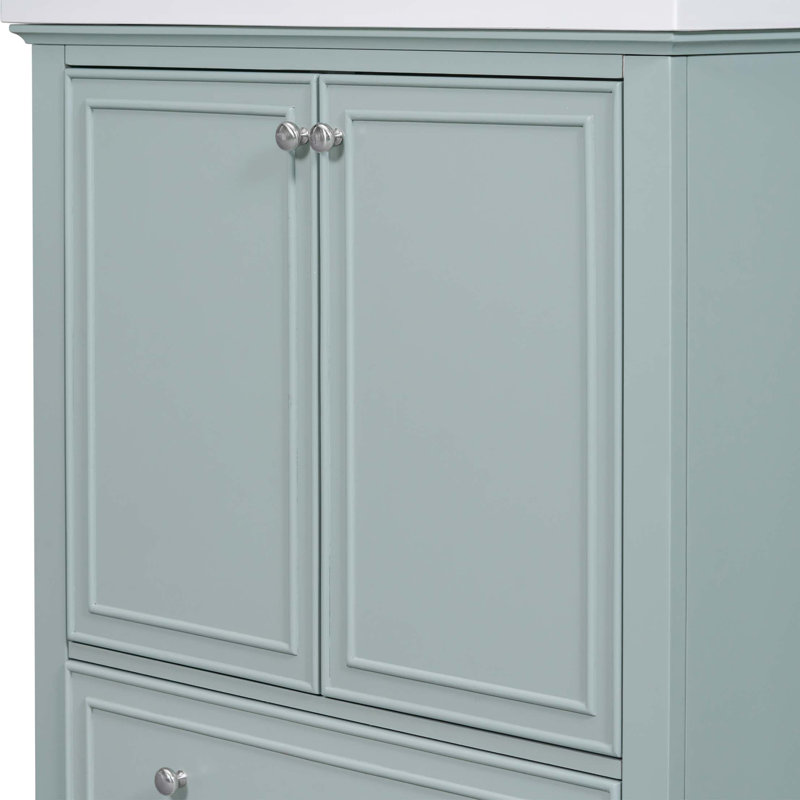 Ensemble de meuble-lavabo 30 po avec lavabo, armoire de salle de bain multifonctionnelle avec portes et tiroir, structure solide et panneau de fibres à densité moyenne
