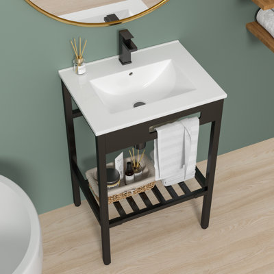 Lavabo de salle de bain console rectangulaire en céramique avec trop-plein 24 po x P 18 po x H 35 po