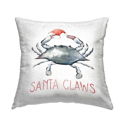 Santa Claws Christmas Crab Outdoor Printed Pillow by Ziwei Li