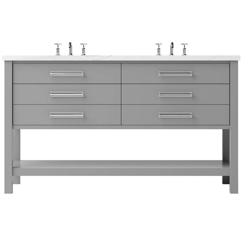 Meuble-lavabo double tiroir Kiawah, Gris platine, 72", Chrome poli