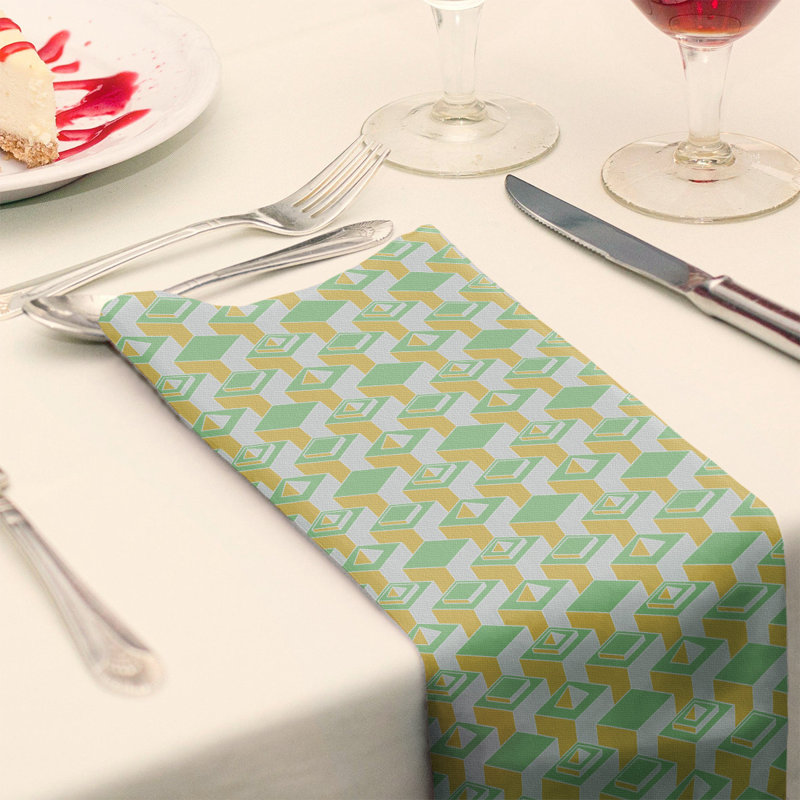 Serviette de table en coton à motif de gratte-ciels à deux couleurs, H 0,1 po x l 10 po x P 10 po, Jaune/vert