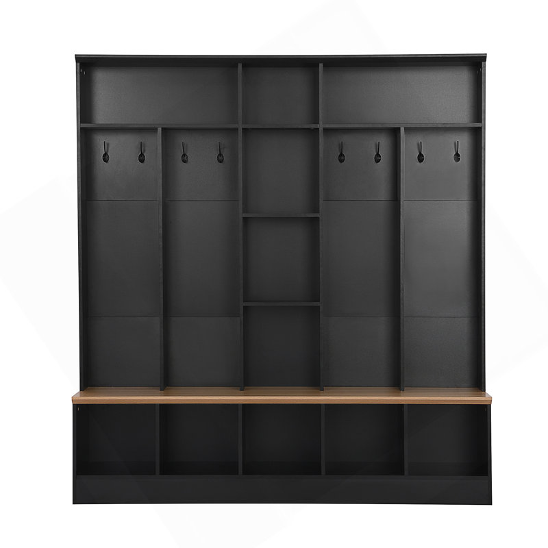 Yomaly Hall Tree with Bench and Shoe Storage, Black