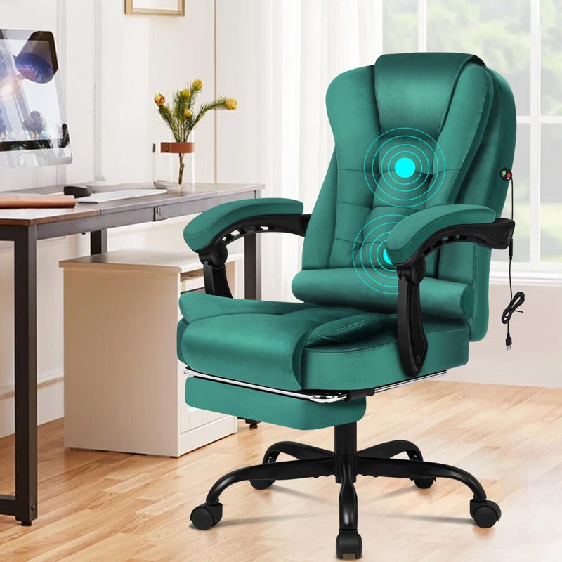 Rebrilliant Executive Chair with Headrest, Velvet, Green