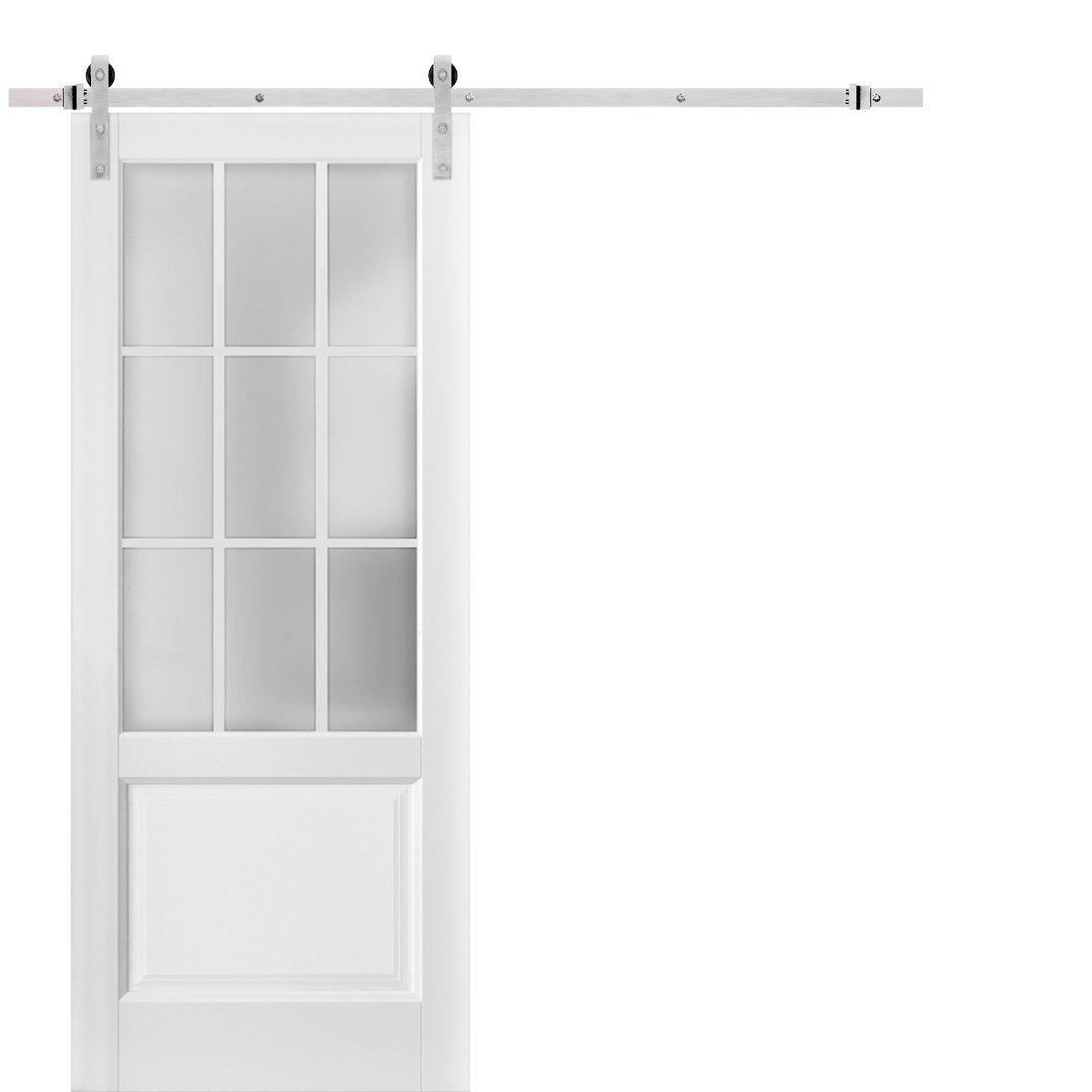Felicia Frosted Glass Barn White Door with Installation Hardware Kit SARTODOORS 