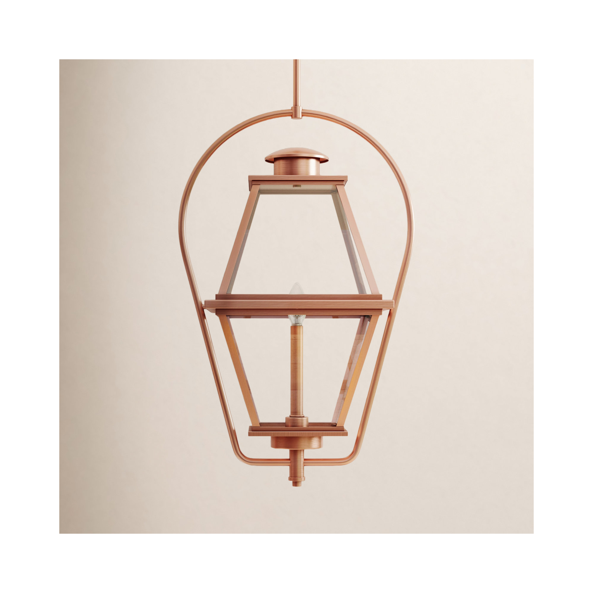 Transparent Outdoor Metal Hanging Lantern, Antique Copper