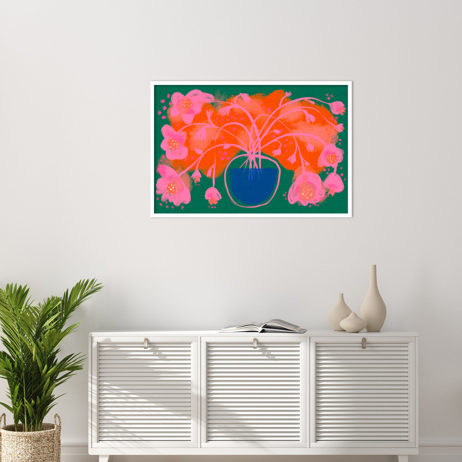Galya "Pink Flower Bouquet" Print, White, 28" H x 41" W