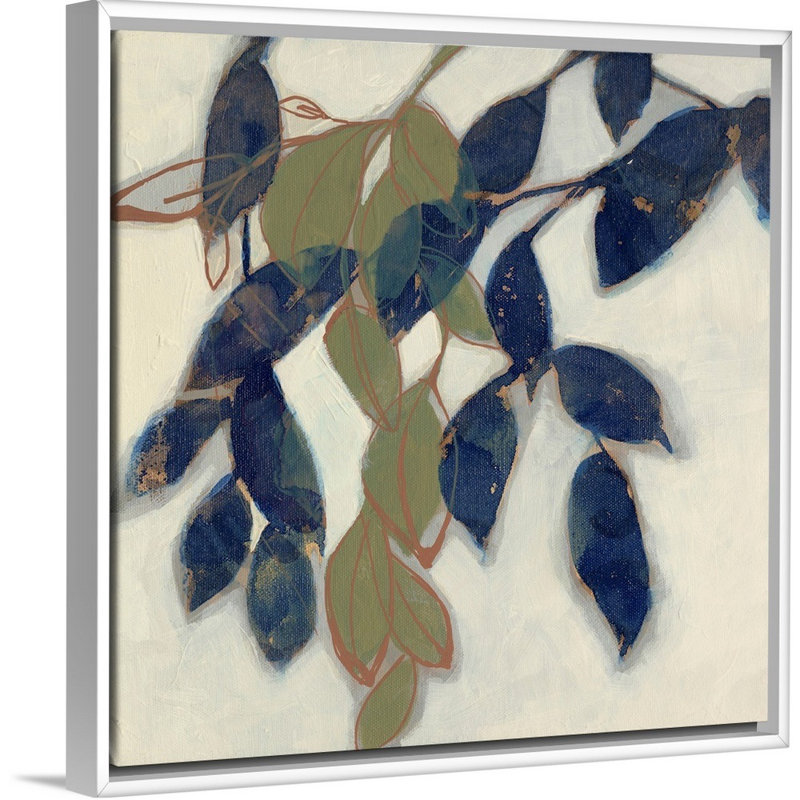 «Entwined Leaves I», art mural sur toile, Toile avec cadre blanc, H 38 po x l 38 po