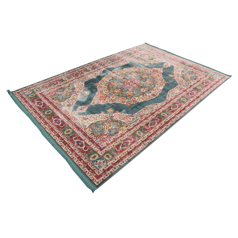 Tapis à motif oriental turquoise Folmar, Rectangle 7 pi x 10 pi