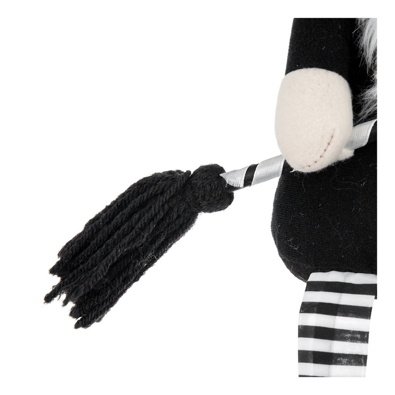 Ensemble de 2 figurines de gnome assis en tissu avec des balais, 26,8 pouces de hauteur, décor d'Halloween noir et blanc
