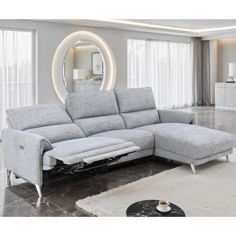 Canapé modulaire surdimensionné avec ports USB Baria, Orienté à droite, Gris chenille