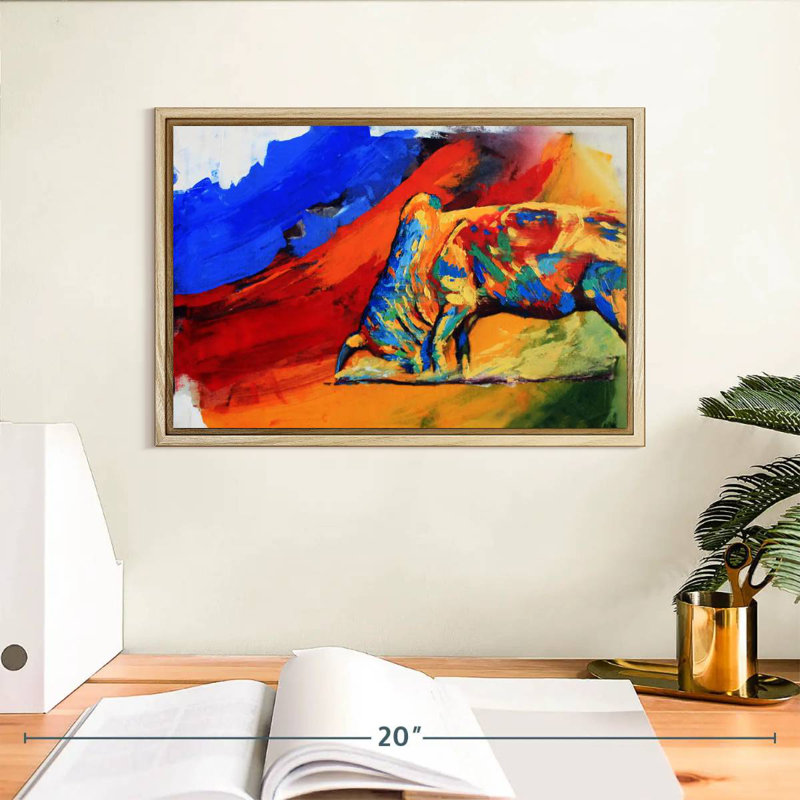Taureau coloré, Cadre flottant en bois naturel, 13 po x 9 po