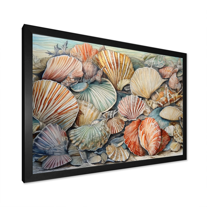 Seaside Seashells IV sur toile, Cadre photo noir, H 30 po x l 40 po x P 1,5 po