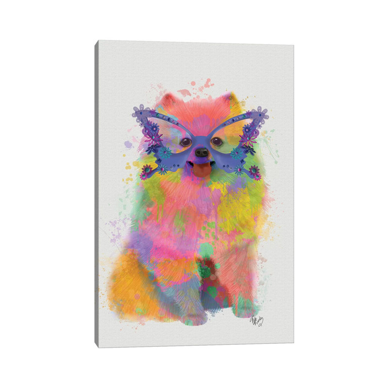 Rainbow Splash Pomeranian by Fab Funky - Wrapped Canvas Painting, 20.32 cm H x 30.48 cm W