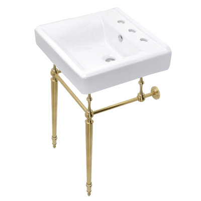 Edwardian Ceramic Rectangular Console Bathroom Sink with Overflow
