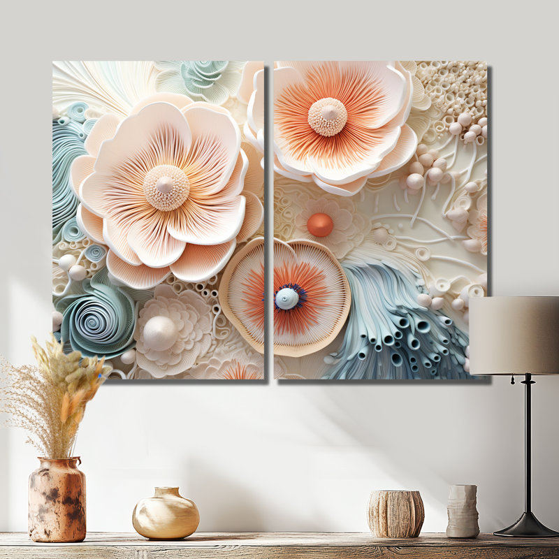 «Blue and White Coral Underwater Bouquet I - Peach Coastal», art mural, H 36 po x l 48 po, Toile tendue, Does Not Apply
