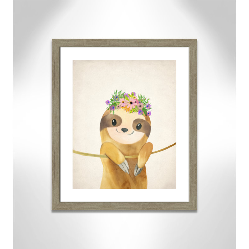 Sloth floral 1, H 26,5 po x l 22,5 po x P 0,63 po, Encadré plat de bois de grange gris