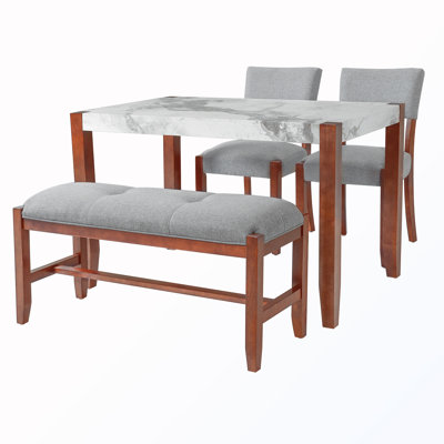 Ensemble de salle à manger 4 pièces avec 1 table, 2 chaises rembourrées et 1 banc