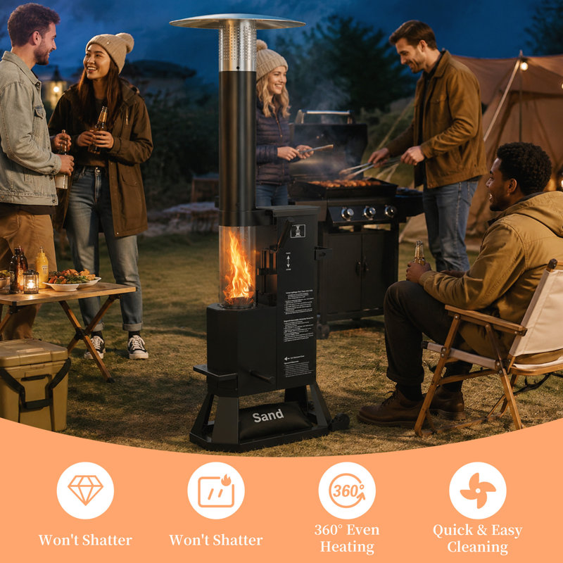 Chauffe-terrasse autoportant à granules de bois pour l'extérieur avec tube de verre