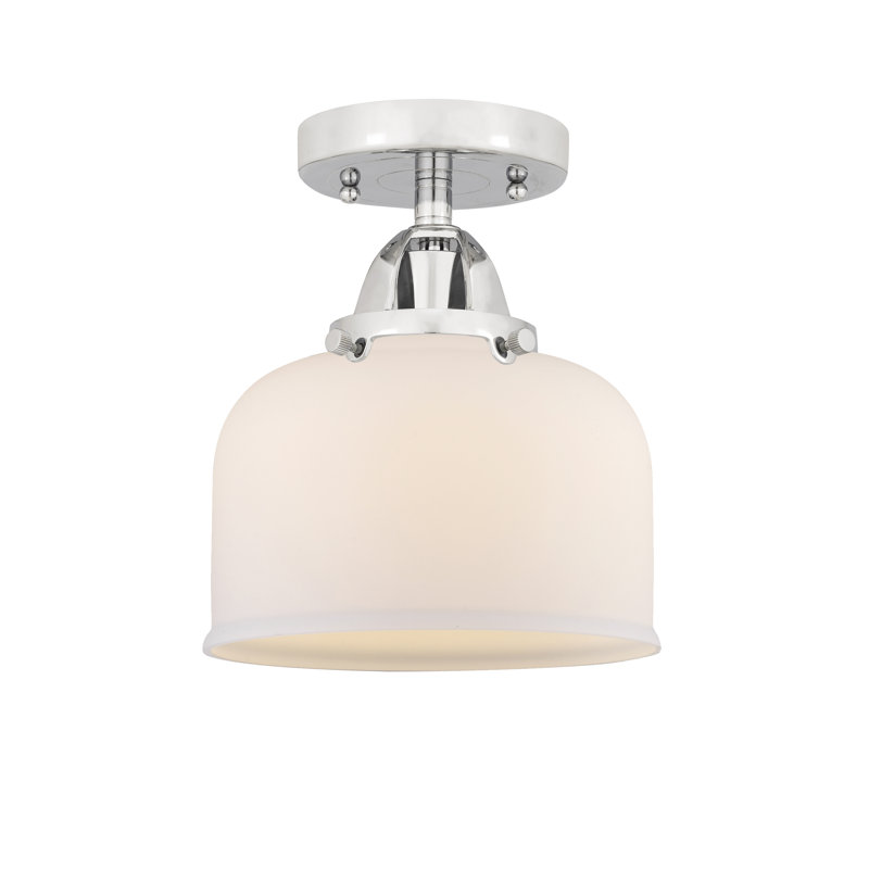 Plafonnier semi-encastré en verre, Blanc mat, H 9,25 po x l 8 po x P 8 po, Chrome poli
