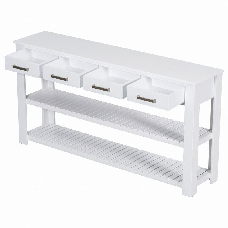 Élégante console d'entrée avec 4 tiroirs et 2 tablettes, convenant aux vestibules et aux salons, Blanc
