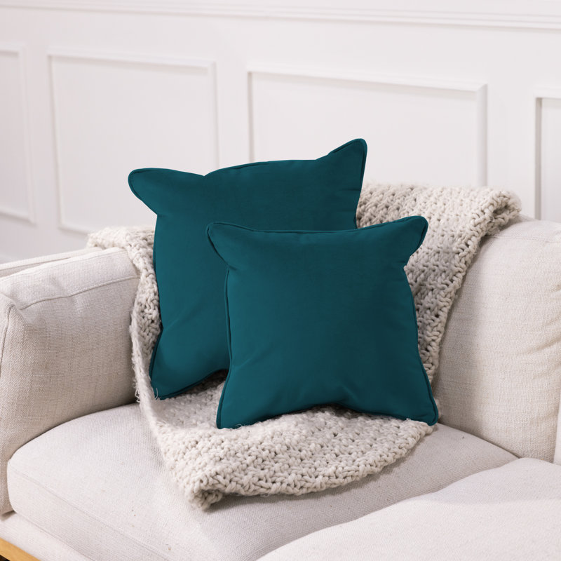 Rectangle Lumbar Microfiber Pillow with Piping, 2-pack, Square 15", Peacock