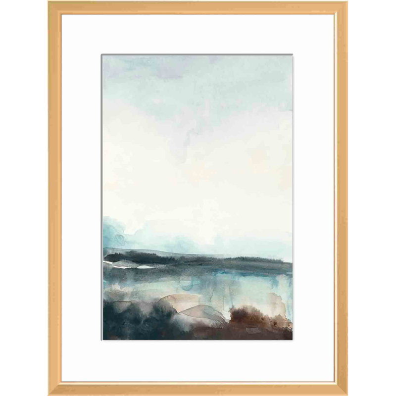 «Horizon Flow I» par June Erica Vess - peinture encadrée, H 17 po x l 13 po x P 1,1 po, Or antique