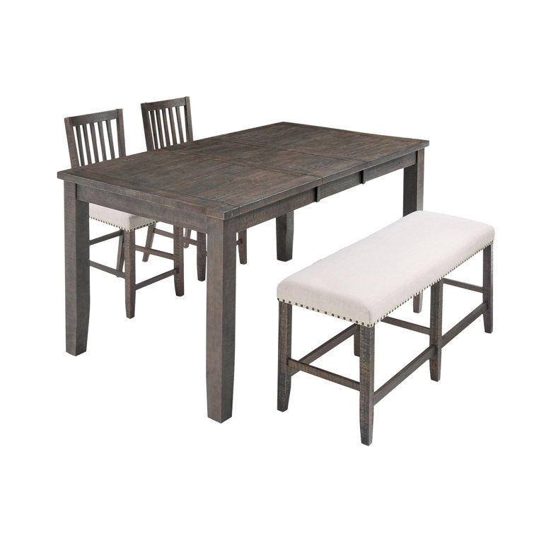 6 - Piece Counter Height Extendable Pine Solid Wood Dining Set