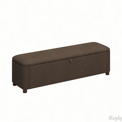 Banc de rangement en velours avec pieds en bois massif