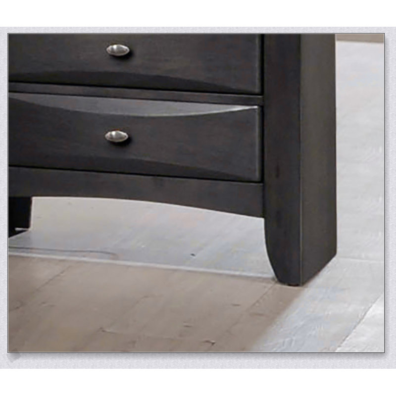 Commode 5 tiroirs de style transitionnel avec poignées ovales, finition grise pour les chambres modernes et classiques