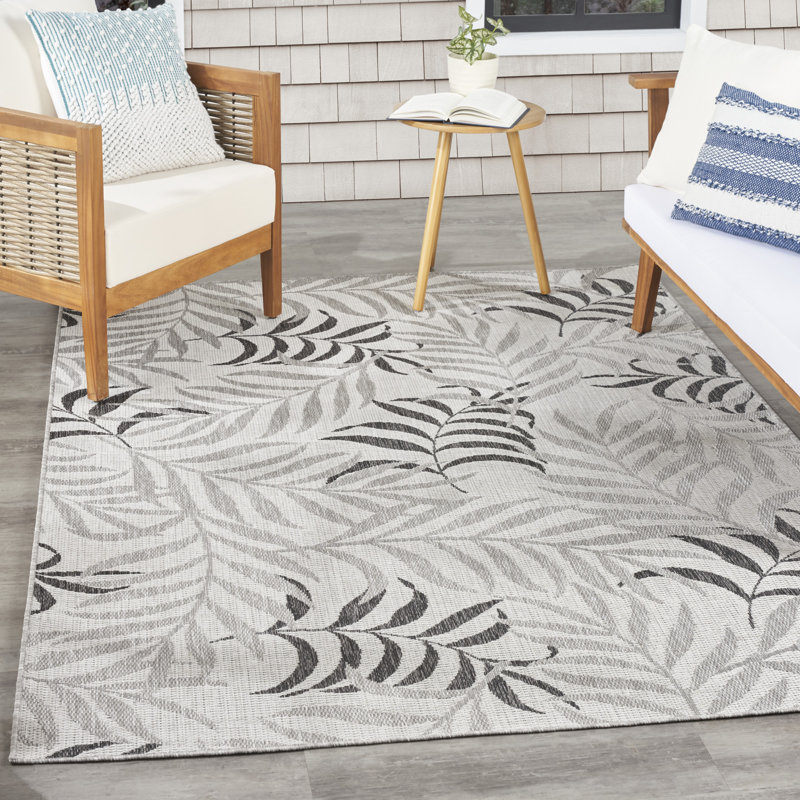 Almerino Floral Polypropylene Indoor/Outdoor Area Rug in Black/Gray, Rectangle 6' x 9'
