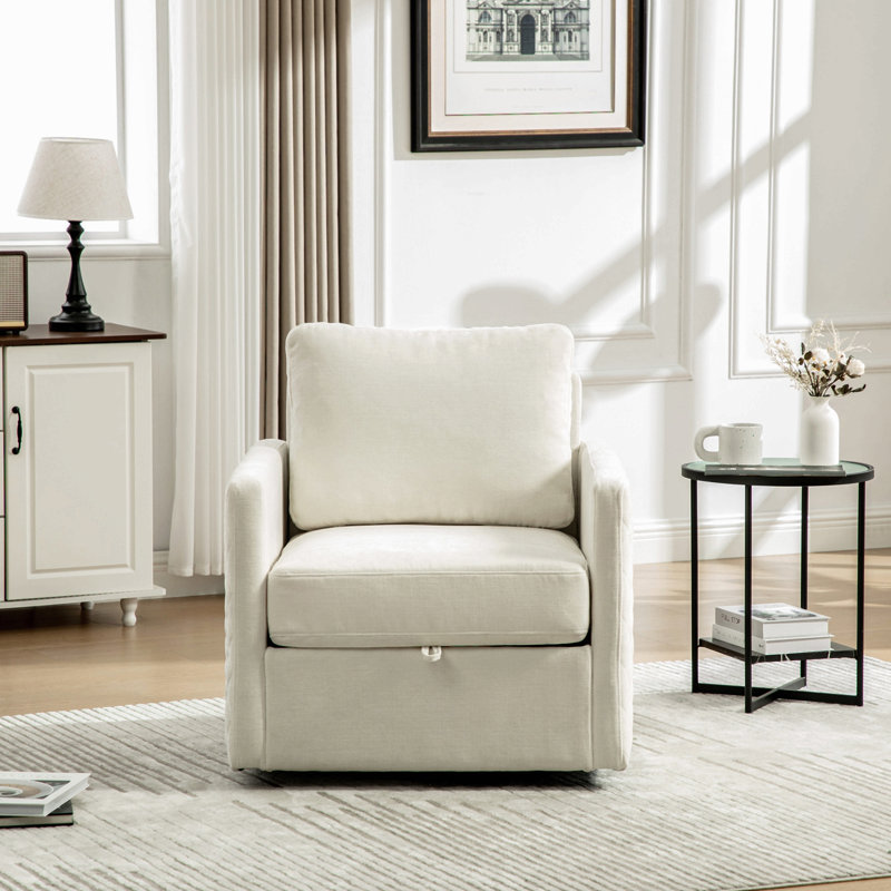 Fauteuil pivotant carré 29,5 po avec accoudoirs pivotants à 360 ° et rangement caché 29,6 po, Beige
