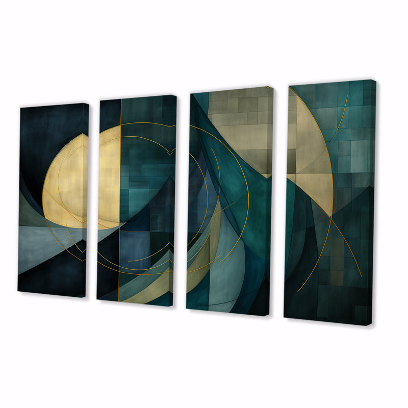 Abstract Echoes Swirls II - Abstract Collages, art mural 4 pièces pour le salon, H 28 po x l 48 po