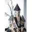 Maison hantée illuminée en carton 10 x 8,3 x 13,5 po, décor de table d'Halloween noir et beige, alimenté par piles
