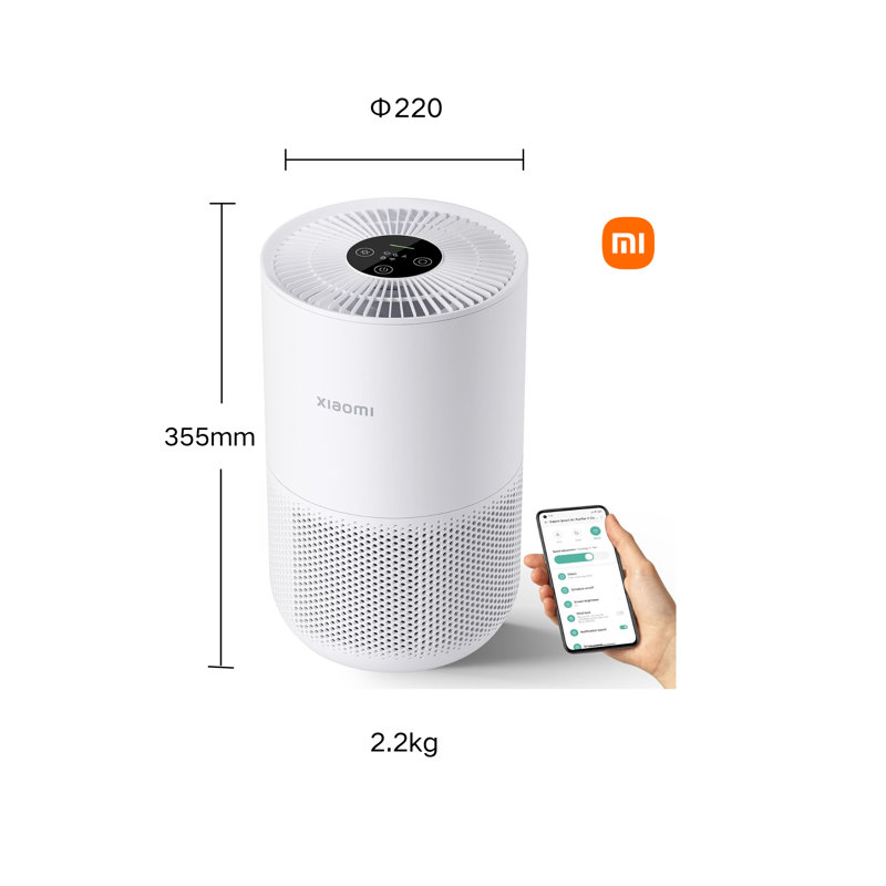 Le système de filtre à 3 étapes HEPA H13 de Xiaomi Mi Purifier 4 compact élimine 99,97% des polluants aussi petits que 0,3 microns, intégration dans une maison intelligente, murmure silencieux, seulement 0,9 kW / jour, écran tactile OLED