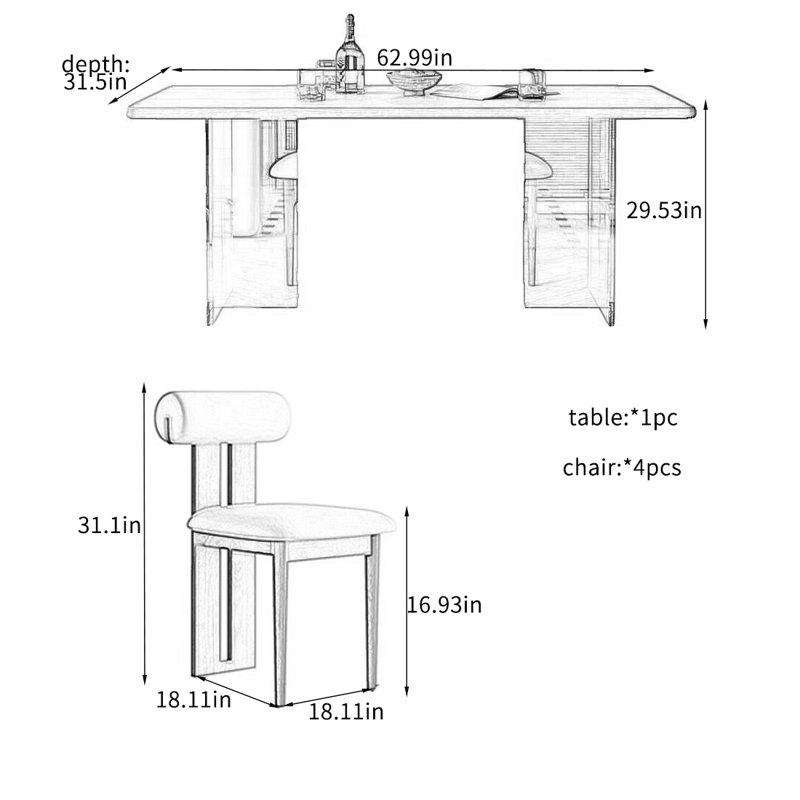 Durable Simple Acrylic Dining Table Sets., 29.53"H x 62.99"L x 31.5"W