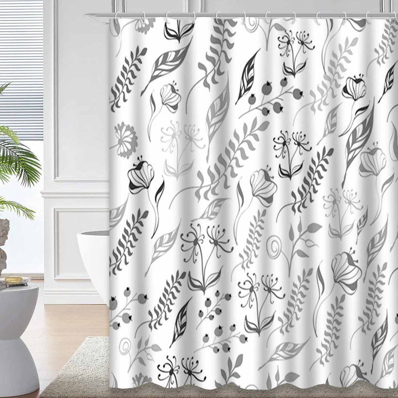 Rideau de douche imperméable à motif floral avec 12 crochets, L 72 po x l 72 po