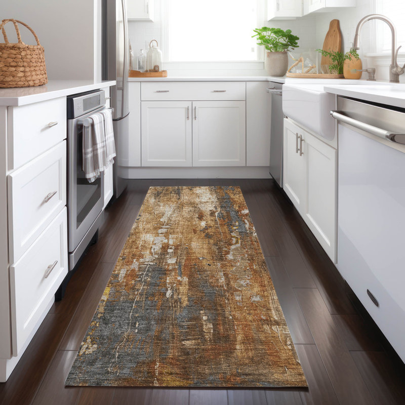 Machine Washable Indoor/Outdoor Cinead ACN1683 Rust Rug, Runner 2'3" x 7'6"