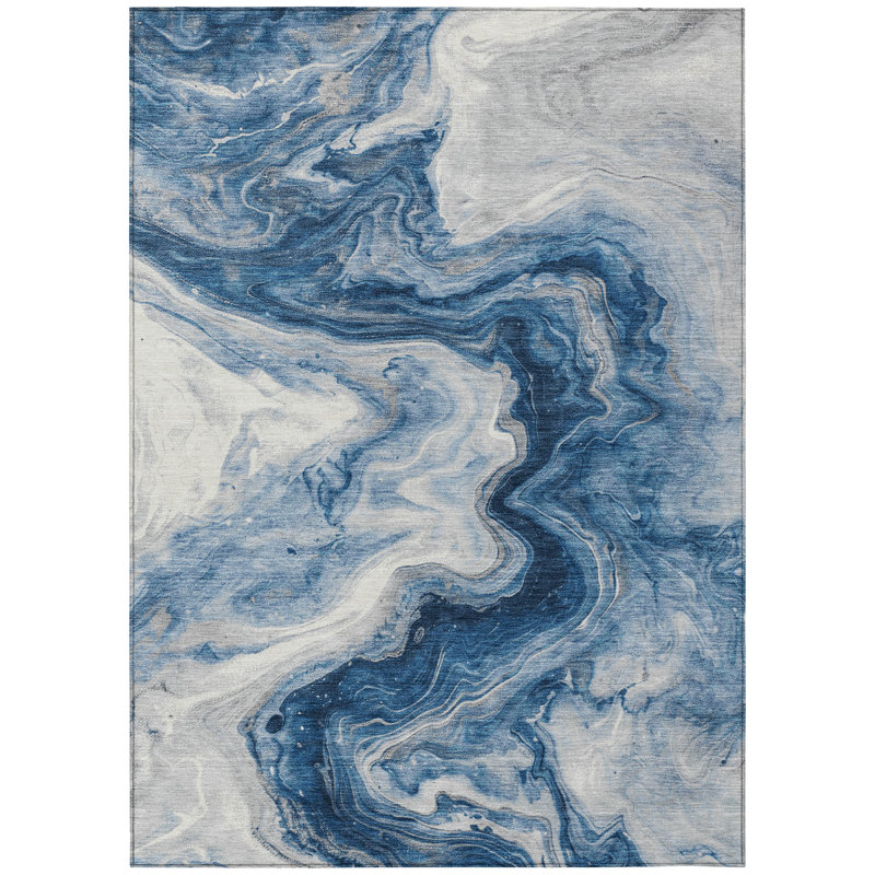 Machine Washable Indoor/Outdoor Cinead ACN1706 Navy Rug, Rectangle 9' x 12'
