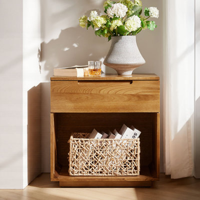 Wallburg Modern 1-Drawer Solid Wood End Table Fully Assembled and Built-In Outlet by Latitude Run