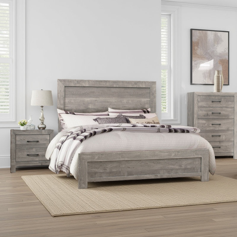 Ensemble de chambre à coucher 3 pièces en ébène, style campagne, gris, noir