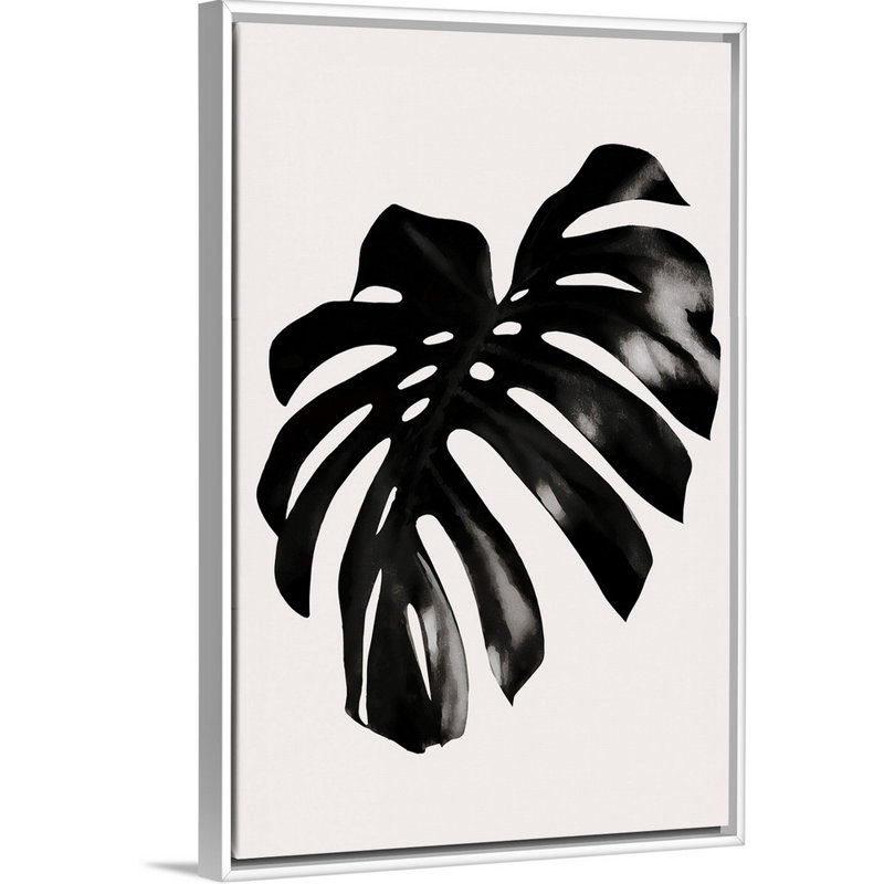 «Black Leaf», art mural sur toile, Toile avec cadre blanc, H 32 po x l 22 po