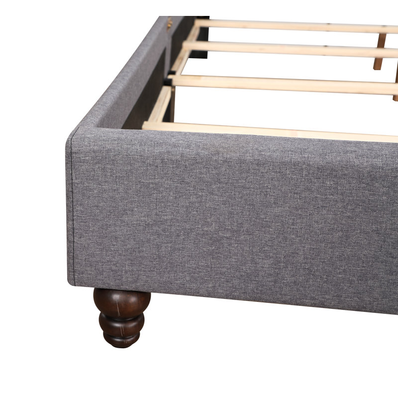 Ashe Upholstered Wingback Bed, Queen, Light Gray