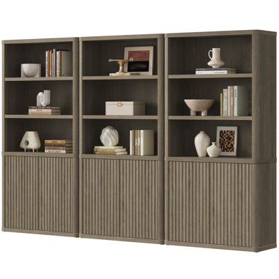 Cesiro 6-Tier Bookcase With 2 Fluted Doors And Adjustable Shelves by Latitude Run