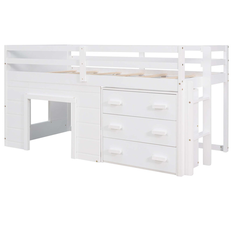 Lit mezzanine avec armoire et tablette, Blanc