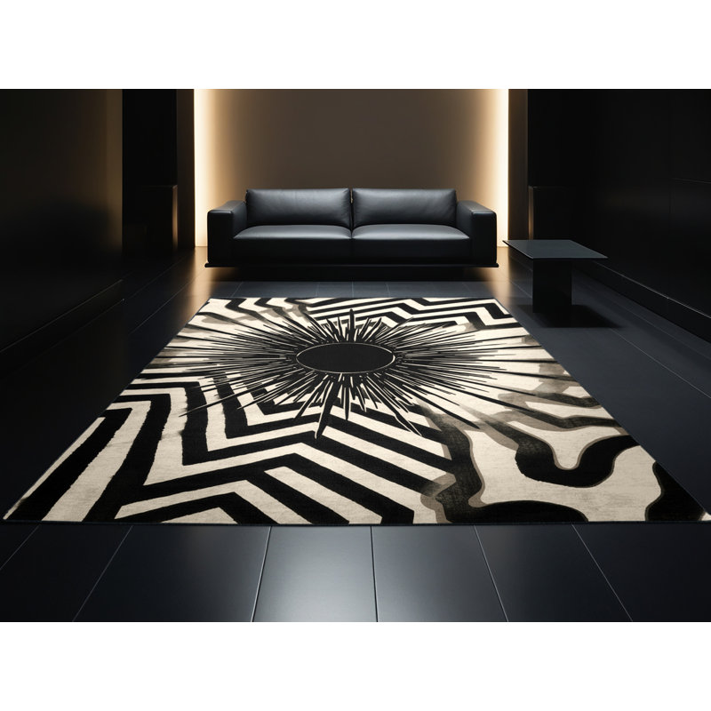 Tapis gris Mid-Century lavable à la machine Pavnesh Porcupine Starburst, 7 x 9