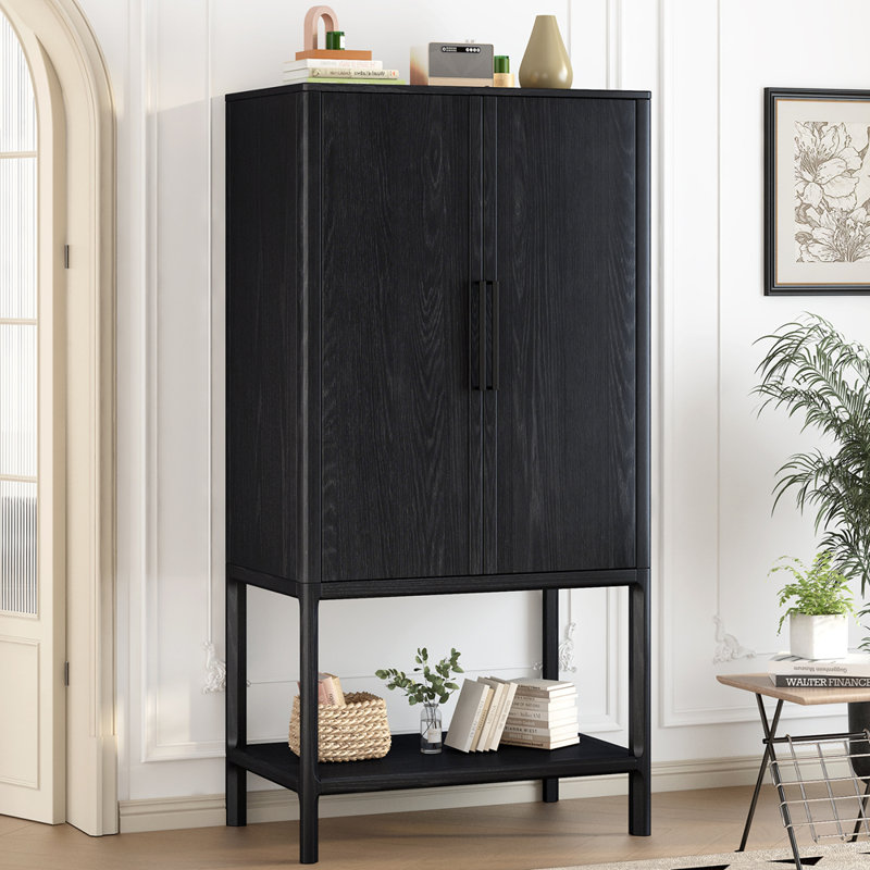 Sophisticated Oak Veneer Cabinet with multiple storage functions,Suitable for Study,Entryway, Hallway, Living Room, Black