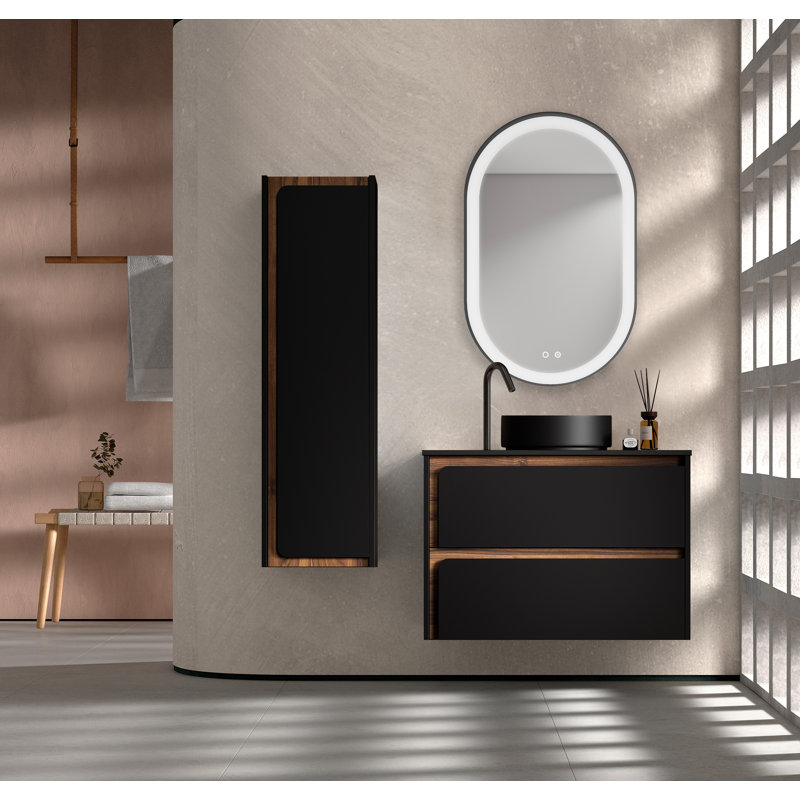 Ensemble de meuble-lavabo mural simple 40 po Cordoba, Noir / bois, Noir