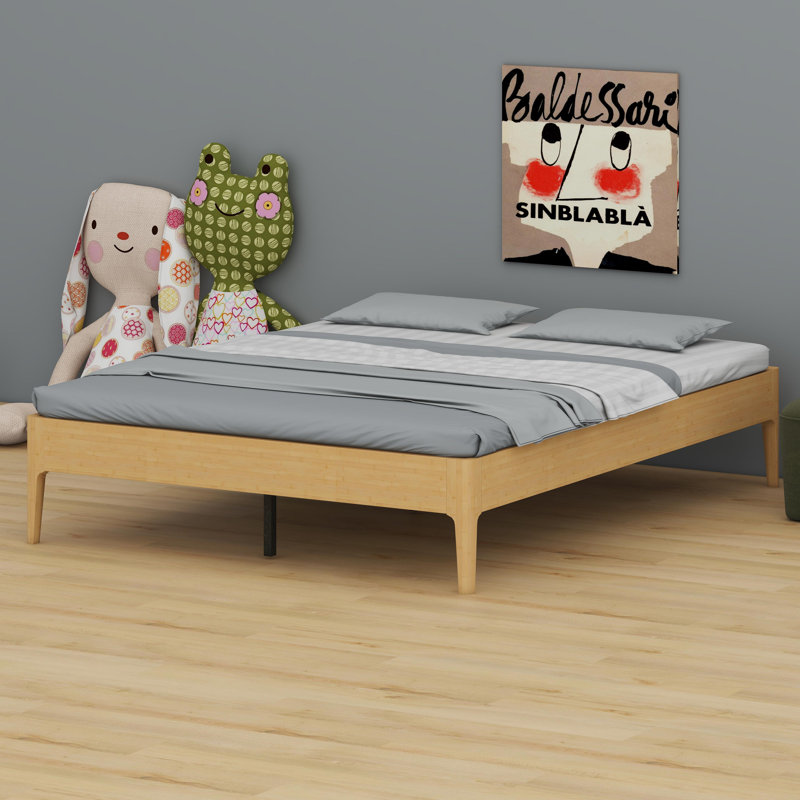 Modern Minimalist Platform Bed with Reinforced Slat Foundation, Natural