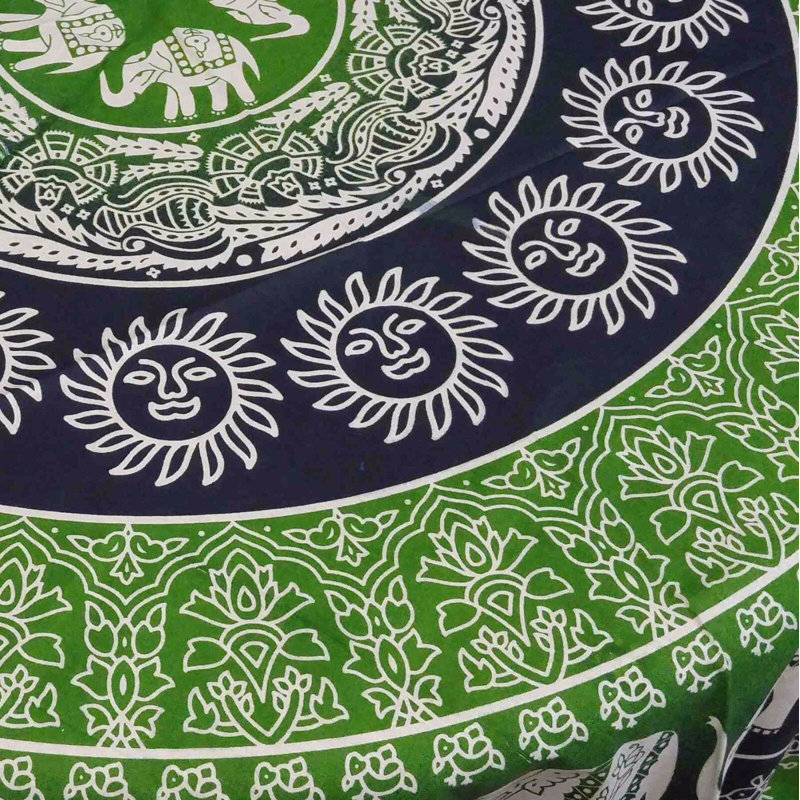 Mntsur 100% Cotton Elephant Tablecloth, Green